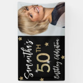 50誕生日星フォト金ゴールドパーティーバナー 横断幕 (縦)