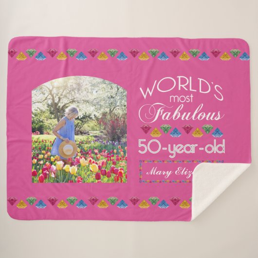 50誕生日最も素晴らしい宝石あなたの写真 シェルパブランケット (正面(横))