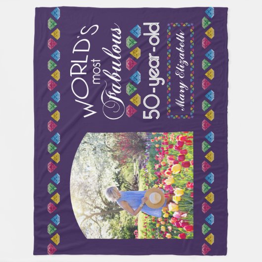 50誕生日最も素晴らしい宝石あなたの写真 フリースブランケット (正面)