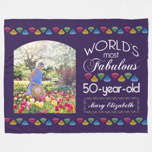 50誕生日最も素晴らしい宝石あなたの写真 フリースブランケット (正面(横))