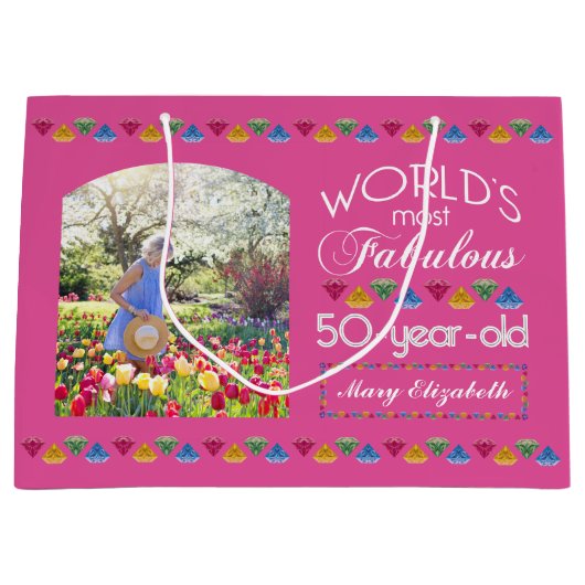 50誕生日最も素晴らしい宝石あなたの写真 ラージペーパーバッグ (正面)