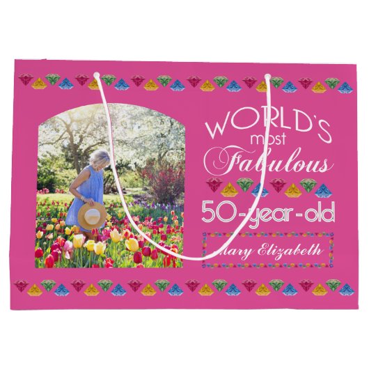 50誕生日最も素晴らしい宝石あなたの写真 ラージペーパーバッグ (裏面)