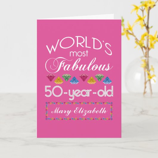 50誕生日最高の宝石ラズベリーピンク カード (黄色い花)