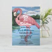 50誕生日熱帯ピンクフラミンゴ招待状 招待状 (スタンド正面)