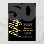 50誕生日特大50スクリプト黒金ゴールド 箔招待状 (正面)