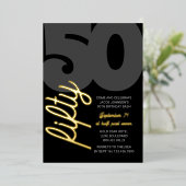 50誕生日特大50スクリプト黒金ゴールド 箔招待状 (立ち正面)