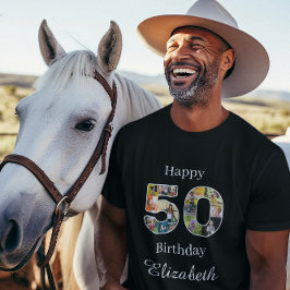50誕生日独自のフォトブラック数々のを作成 Tシャツ
