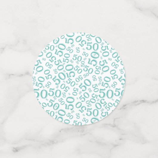 50誕生日番カッコいい号パターンティール（緑がかった色）と白 コンフェッティ (スモール正面)