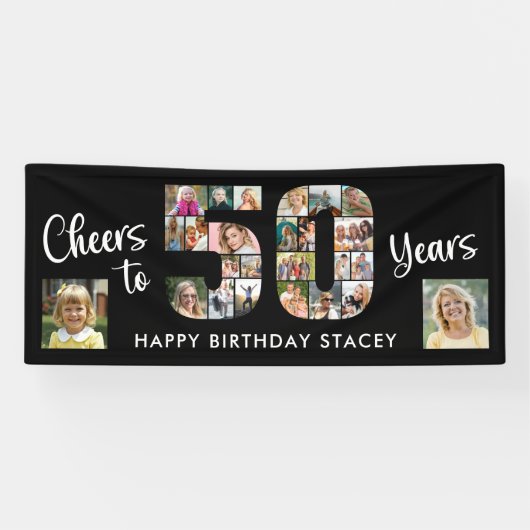 50誕生日番号50フォトコラージュ応援 横断幕 (横)