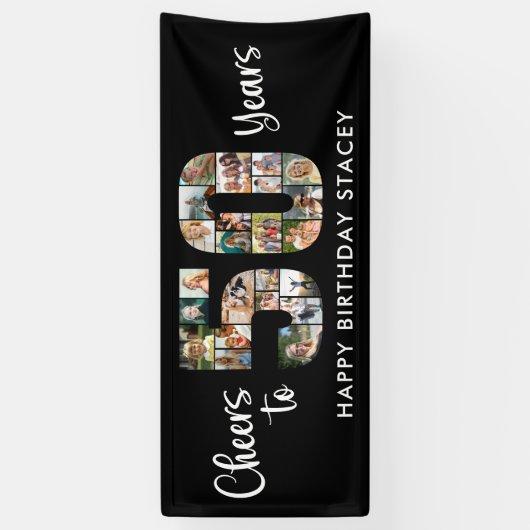 50誕生日番号50フォトコラージュ応援 横断幕 (縦)