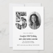 50誕生日番号50フォトコラージュ白黒 招待状 (正面)