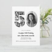 50誕生日番号50フォトコラージュ白黒 招待状 (スタンド正面)