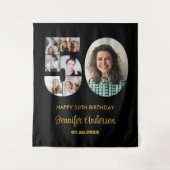 50誕生日番号50フォトコラージュ黒モダン色 タペストリー (正面)