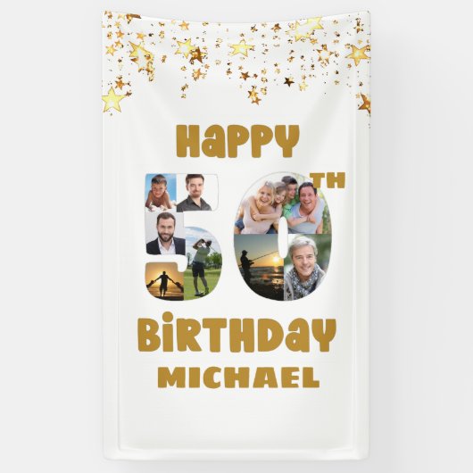 50誕生日番号50フォトコラージュ8写真 横断幕 (縦)