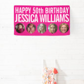 50誕生日白ピンク5つの写真サークル 横断幕 (インサイチュ)