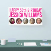 50誕生日白ピンク5つの写真サークル 横断幕 (トレードショー)