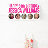 50誕生日白ピンク5つの写真サークル 横断幕 (インサイチュ)