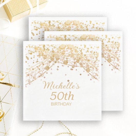50誕生日白金ゴールドグリッター列ライト スタンダードランチョンナプキン
