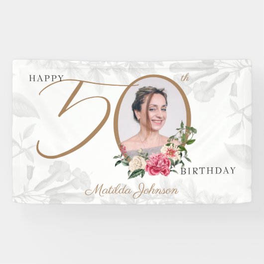50誕生日白金ゴールドフローラ写真ようこそ 横断幕 (横)