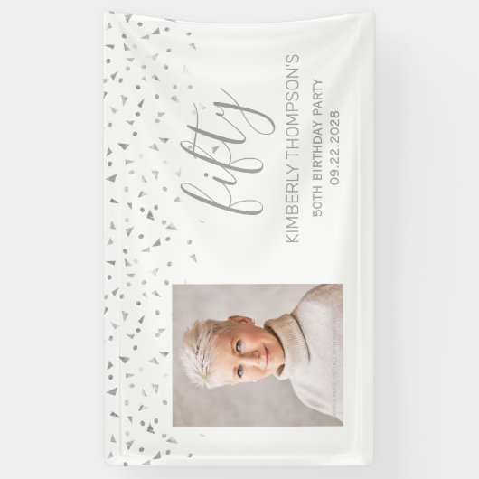 50誕生日白銀紙吹雪写真 横断幕 (縦)