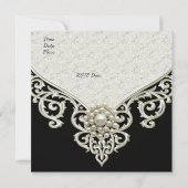 50誕生日白黒クリームパールジュエル 招待状 (裏面)