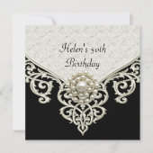 50誕生日白黒クリームパールジュエル 招待状 (正面)
