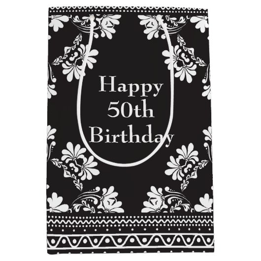 50誕生日白黒バンダナ ミディアムペーパーバッグ (正面)