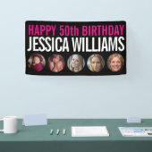 50誕生日白黒ピンク5つの写真サークル 横断幕 (トレードショー)