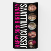 50誕生日白黒ピンク5つの写真サークル 横断幕 (縦)