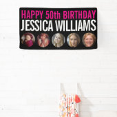 50誕生日白黒ピンク5つの写真サークル 横断幕 (インサイチュ)