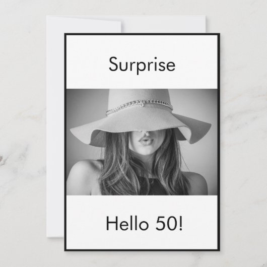 50誕生日白黒フォトサプライズエレガント 招待状 (正面)