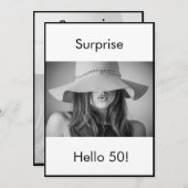 50誕生日白黒フォトサプライズエレガント 招待状 (正面/裏面)