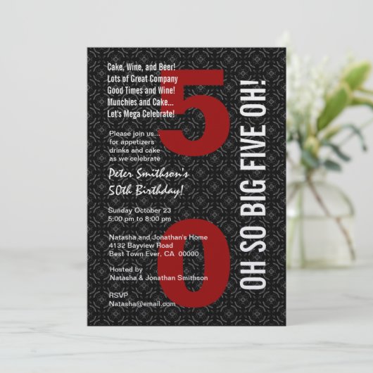 50誕生日白黒レッドビッグファイブオ!W1489 招待状 (スタンド正面)