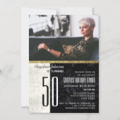 50誕生日白黒大理石写真 マグネット招待状 (正面)