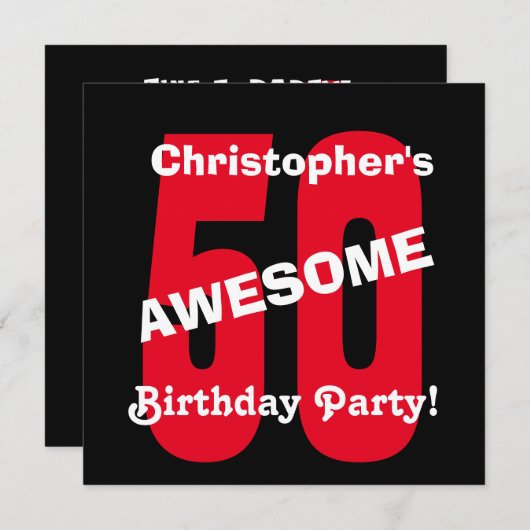 50誕生日白黒赤文字デザインA04 招待状 (正面/裏面)