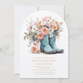 50誕生日素朴女性のカーボーイブーツ花 招待状 (正面)