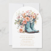 50誕生日素朴女性のカーボーイブーツ花 招待状 (正面)