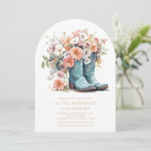 50誕生日素朴女性のカーボーイブーツ花 招待状 (スタンド正面)