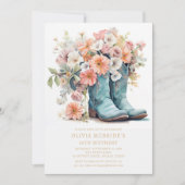 50誕生日素朴女性のカーボーイブーツ花 招待状 (正面)