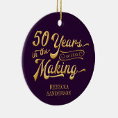 50誕生日紫と金ゴールド写真記念 セラミックオーナメント (右)