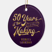50誕生日紫と金ゴールド写真記念 セラミックオーナメント (左)