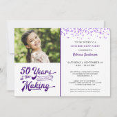 50誕生日紫の紙吹雪 招待状 (正面)