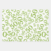 50誕生日緑と白の乱数パターン ラッピングペーパーシート (正面)