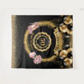 50誕生日背景ブラックバルーン金ゴールドグリッター タペストリー (正面(横))