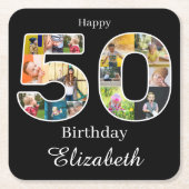 50誕生日自分の写真を作数々の成 スクエアペーパーコースター (正面)