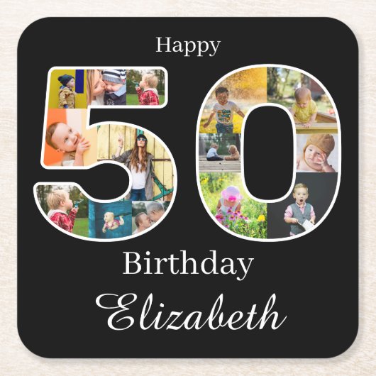 50誕生日自分の写真を作数々の成 スクエアペーパーコースター (正面)