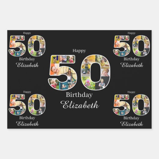 50誕生日自分の写真を作数々の成 ラッピングペーパーシート (正面2)