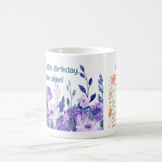 50誕生日花ラヴエレガントモダンフローラ コーヒーマグカップ (中央)