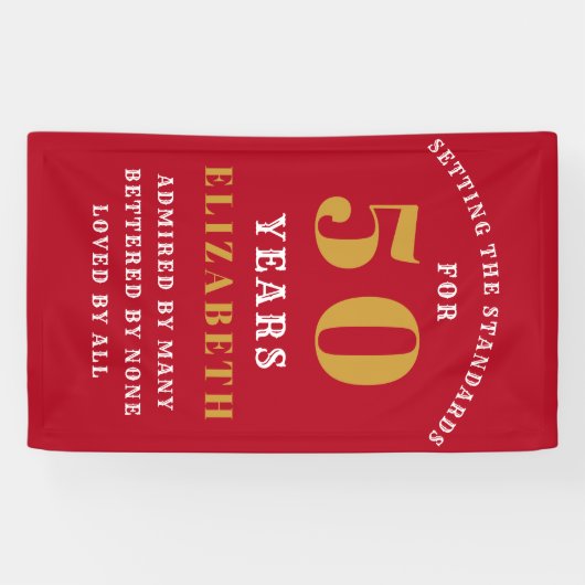 50誕生日規格Red金ゴールド名前の追加 横断幕 (横)