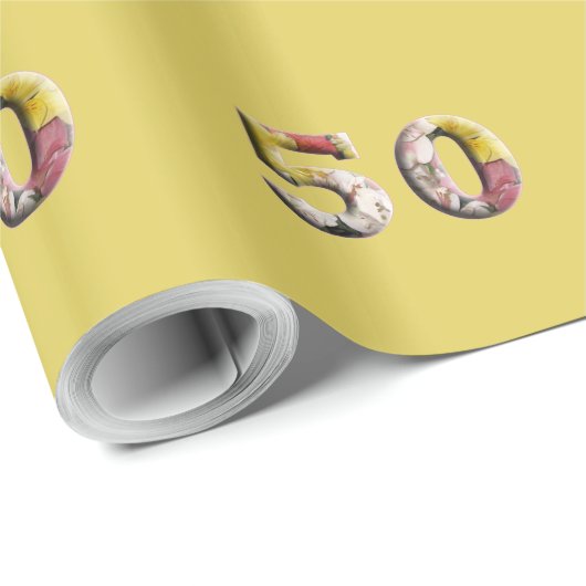 50誕生日記念日マイルストンフローラデザイン ラッピングペーパー (ロールコーナー)